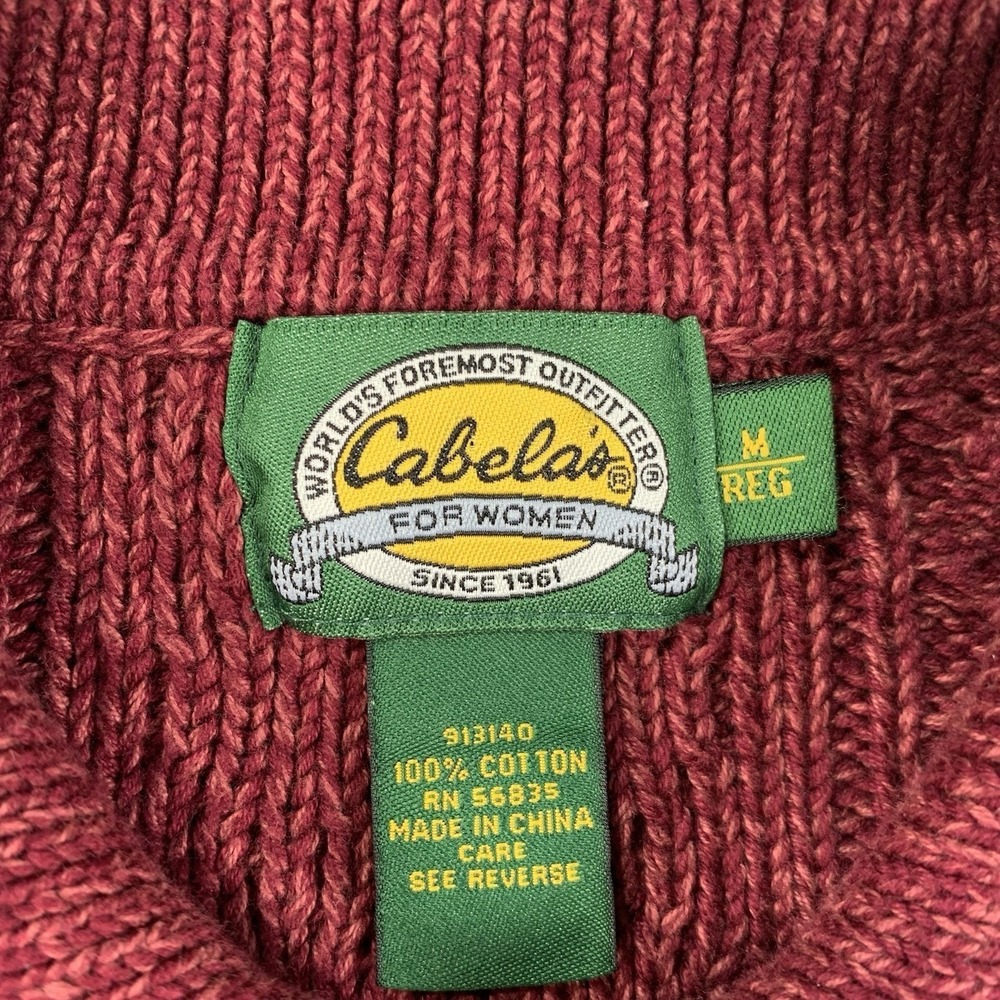 Cabelas Womens Fisherman Cable Knit Full Zip Sweater Red Medium Cotton - Picture 6 of 6